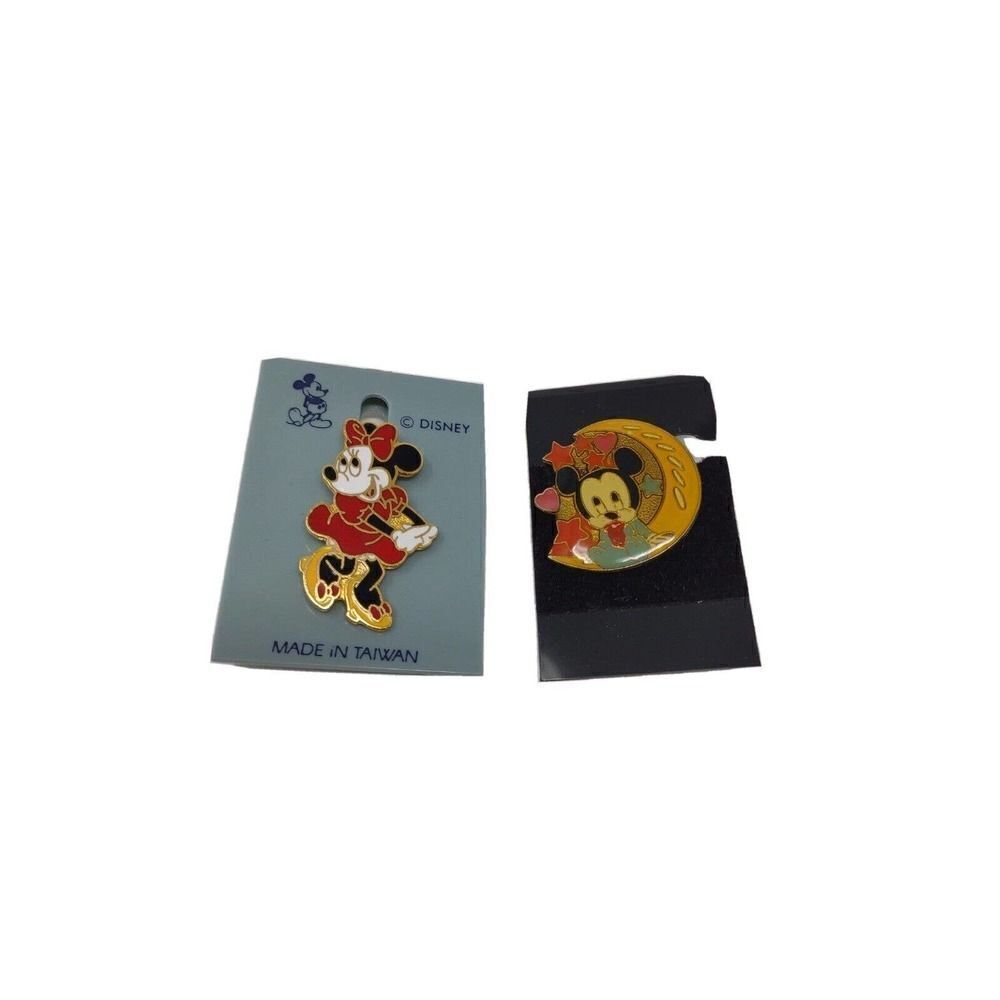 Mickey And Minnie Lapel Pins Vintage Disney Mickey with Moon/Stars Minnie Posing